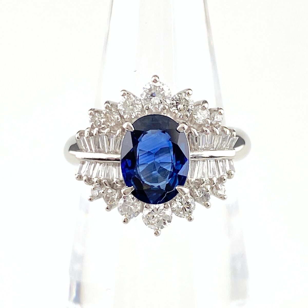 鑑別書付 サファイア リング プラチナ 指輪 メレダイヤ 7号 Pt 900 ダイヤモンド レディース