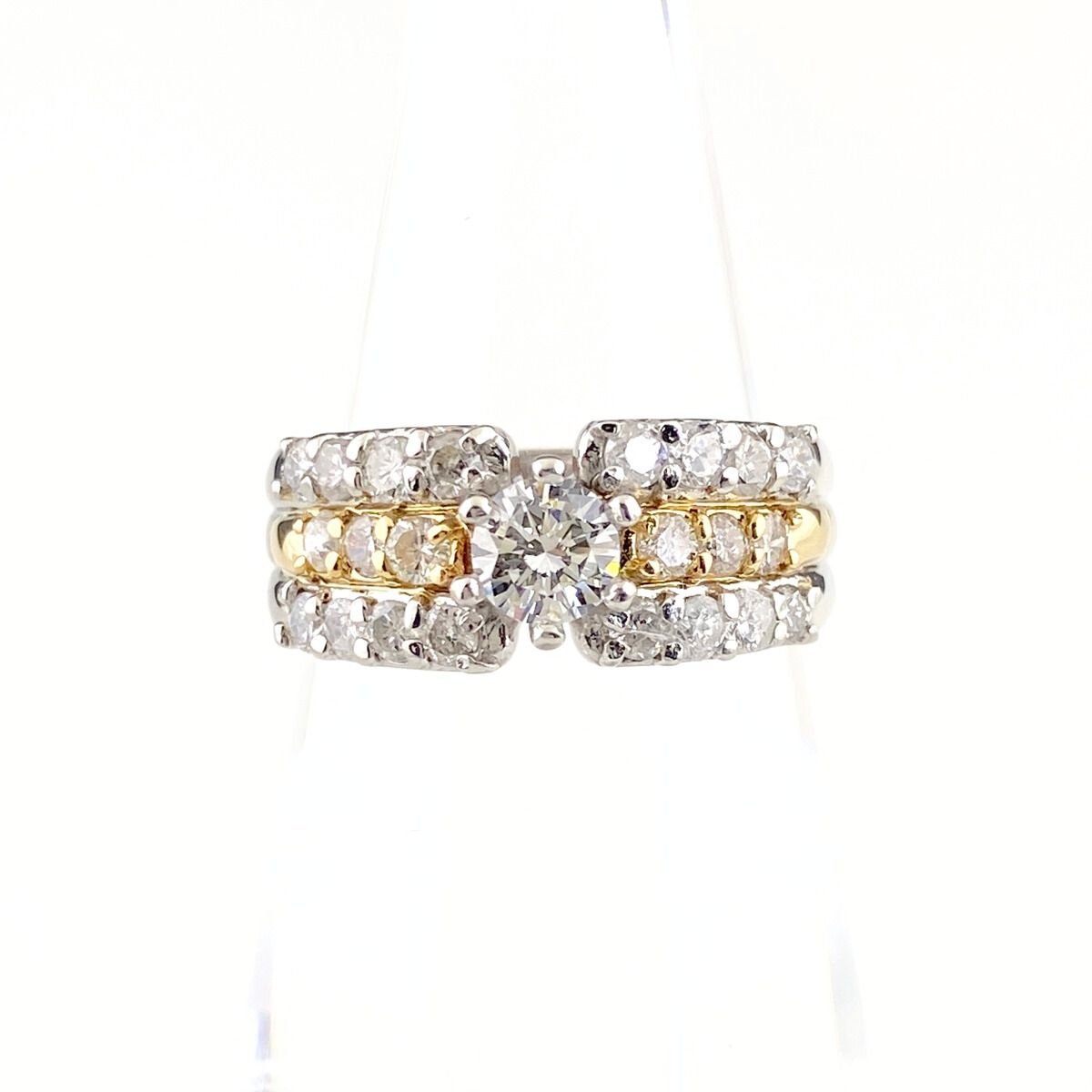 鑑定書付 ダイヤモンド リング プラチナ YG イエローゴールド 指輪 メレダイヤ 10 5号 Pt 900 K 18 レディース