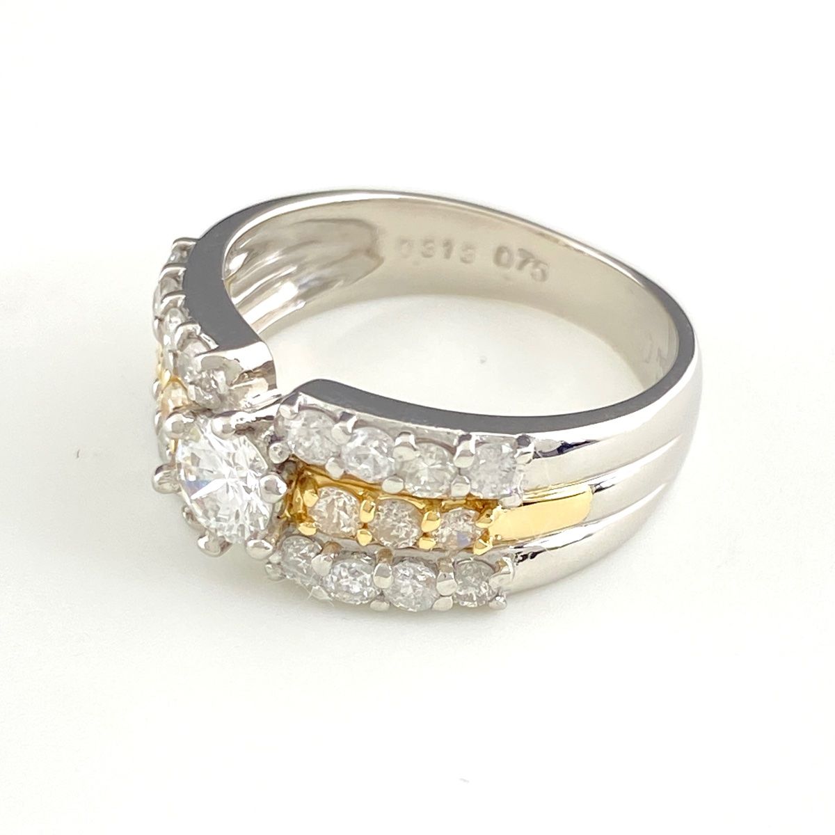 鑑定書付 ダイヤモンド リング プラチナ YG イエローゴールド 指輪 メレダイヤ 10.5号 Pt 900 K 18 レディース