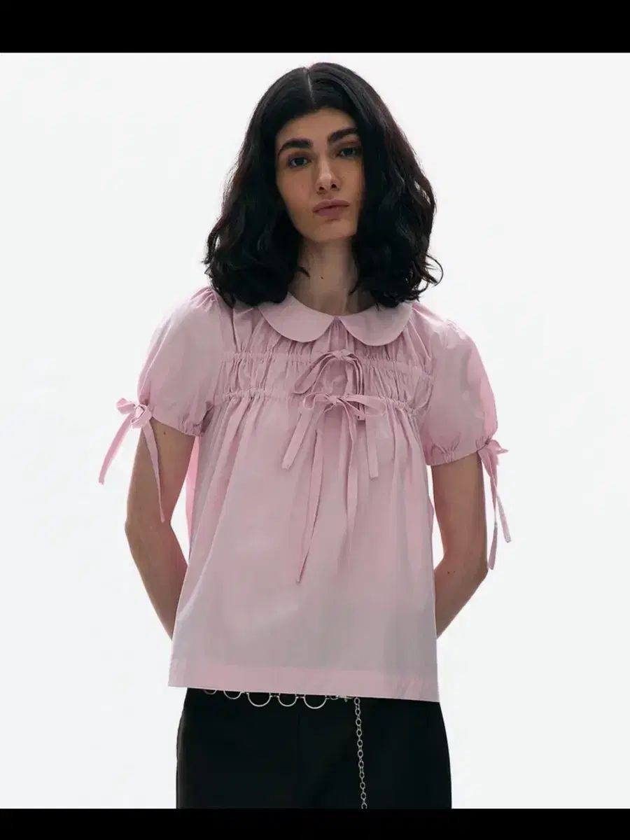 PARTIMENTO WOMEN オープンバックリボンパフ ブラウス ピンク