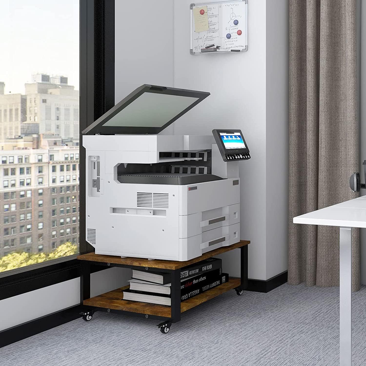 PUNCIA 2段 プリンター台 幅60 cm 奥行60 高30 ワゴン キャスター付き プリンターラック 収納棚 大型 プリンター 置き 台 省スペース プリンター棚 机下収納 木製ラック 取り付け簡単 90 kg高耐荷重 オフィス ホーム用