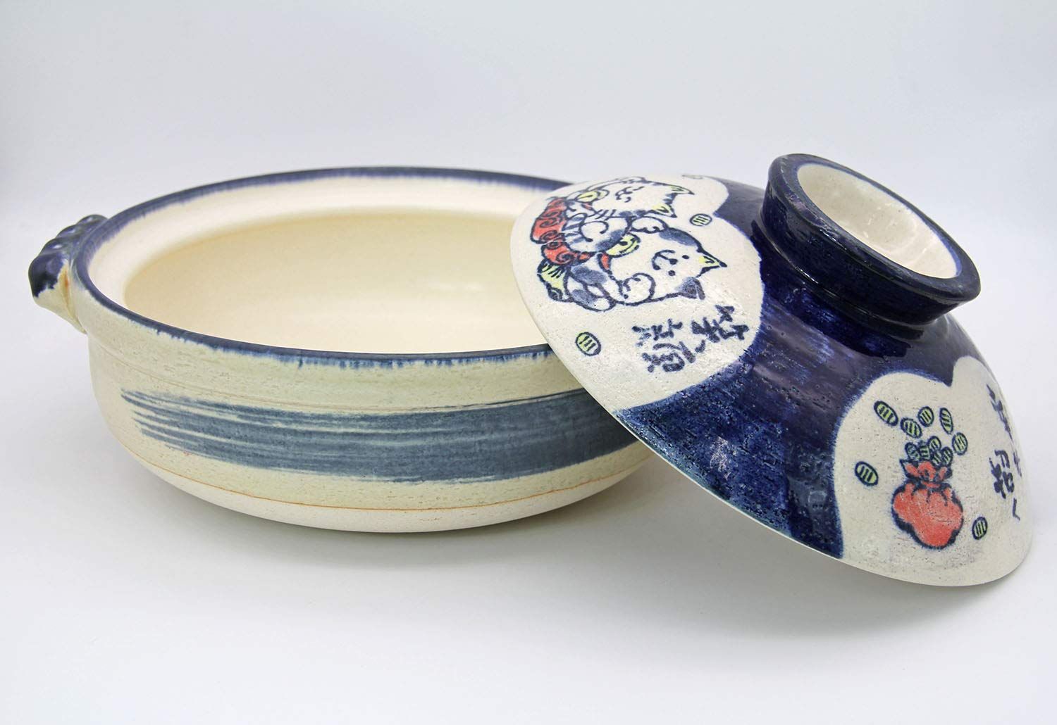  佐治陶器 萬古焼 土鍋 9号 招福猫 24 814 ブルー 3200 ml その他 文房具 事務用品