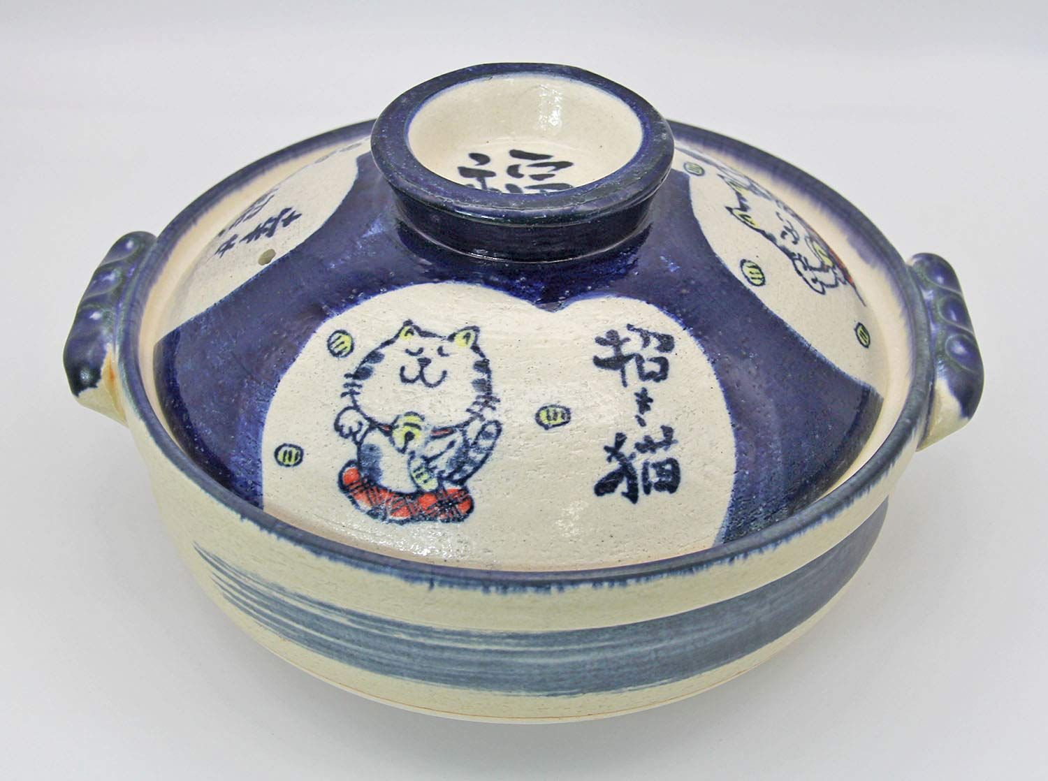 佐治陶器 萬古焼 土鍋 9号 招福猫 24 814 ブルー 3200 ml