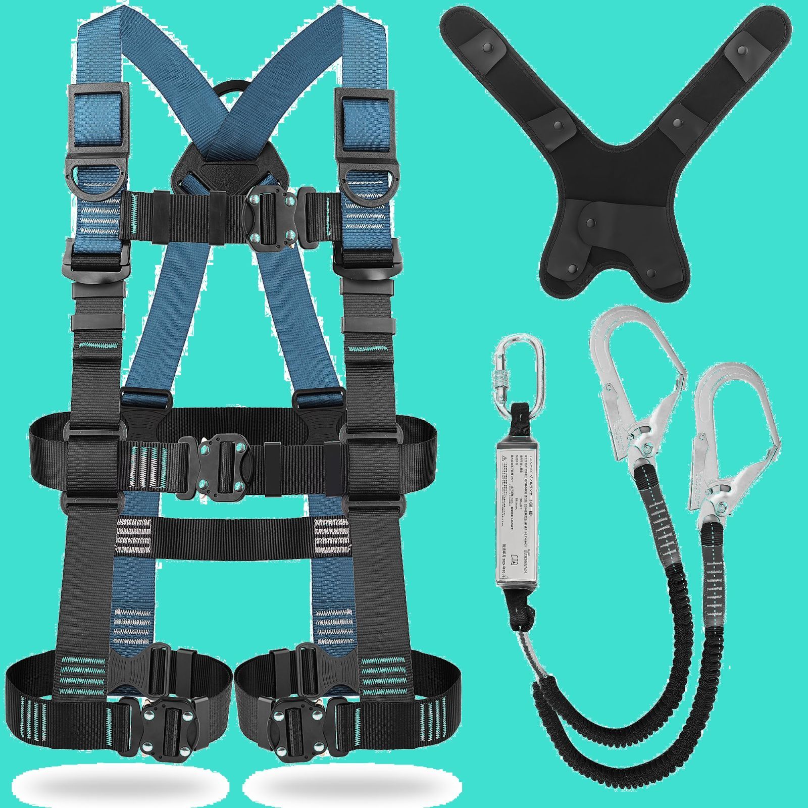 2丁掛け 肩パッド ランヤード付き ハーネス安全帯 収納袋付き 脱着簡単 バックル 墜落制止用器具 ワンタッチ 安全保護 高所作業用 フルハーネス安全帯 セット 電気工事 新規格 フルハーネス 落下防止 TRSMIMA TT