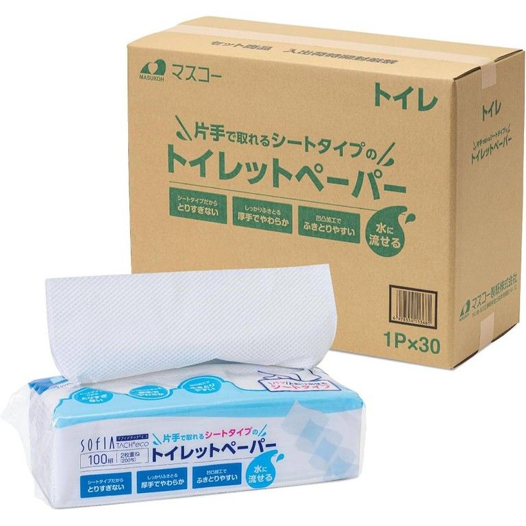 コンパクト＆大容量 100 W エコ シートタイプ トイレットペーパー 入り 家庭 オフィス 災害備蓄に最適 糸くずが出ない麦わら素材