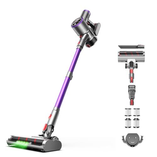 掃除機 コードレス 65 Kpa超強力吸引 革新的自立式 革新版グリーンLEDライト 60分連続稼働 Laoynd コードレス掃除機 軽量 LED液晶ディスプレイ サイクロン掃除機 絡まないヘッド 一人暮らし 伸縮パイプ 550Ｗ 3段吸引力 cacfa 12 b