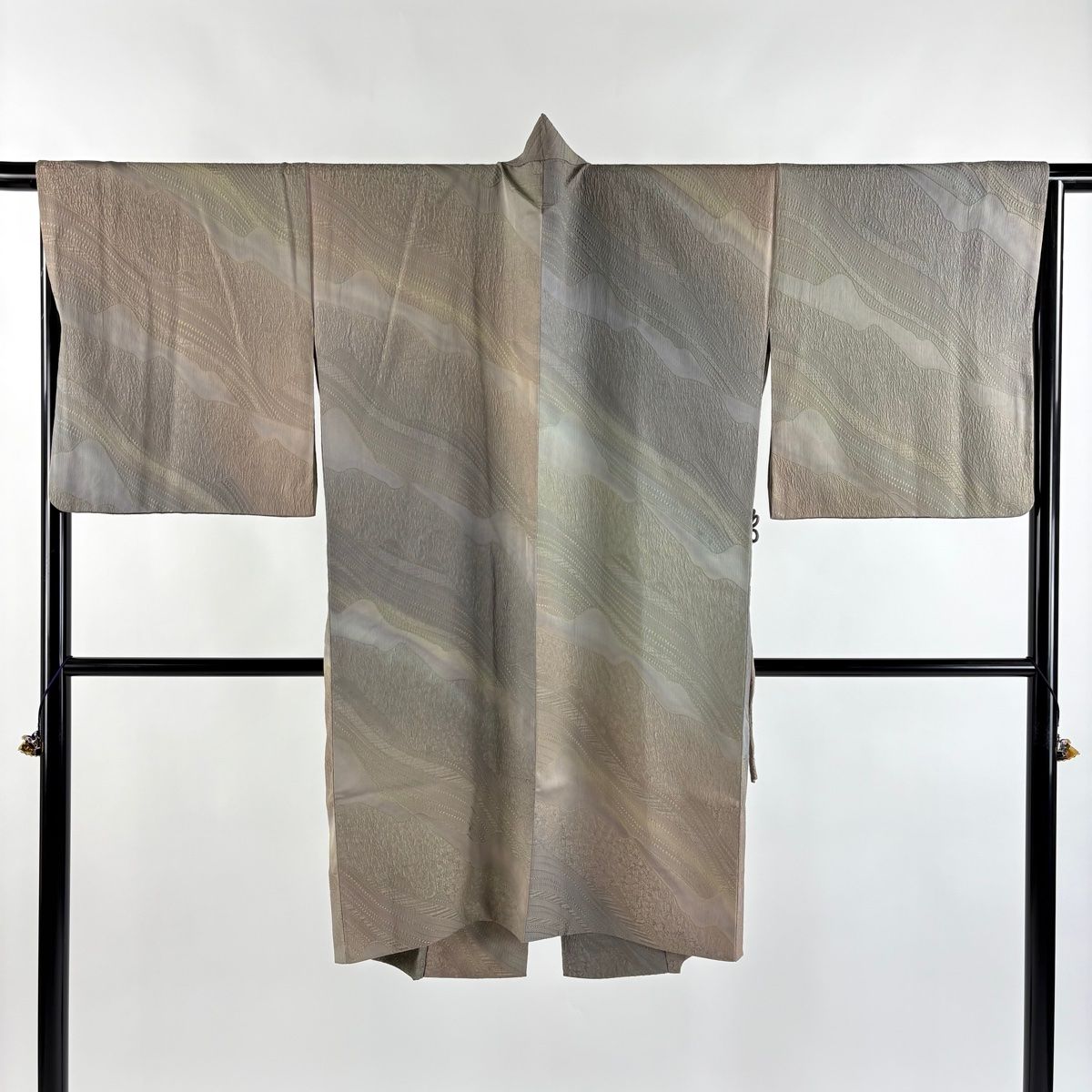 道中着 身丈103 5 cm 裄丈69 L 和装コート 着物衿 地紋 ぼかし 灰茶 正絹