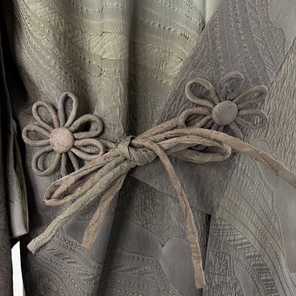  道中着 身丈103 5 cm 裄丈69 L 和装コート 着物衿 地紋 ぼかし 灰茶 正絹 羽織 着物 浴衣