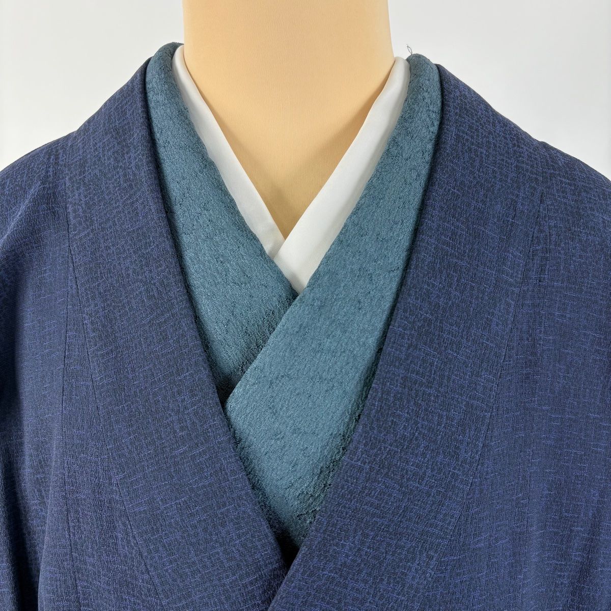  道中着 身丈135 5 cm 裄丈66 M 和装コート 着物衿 幾何学模様 紺色 正絹 羽織 着物 浴衣