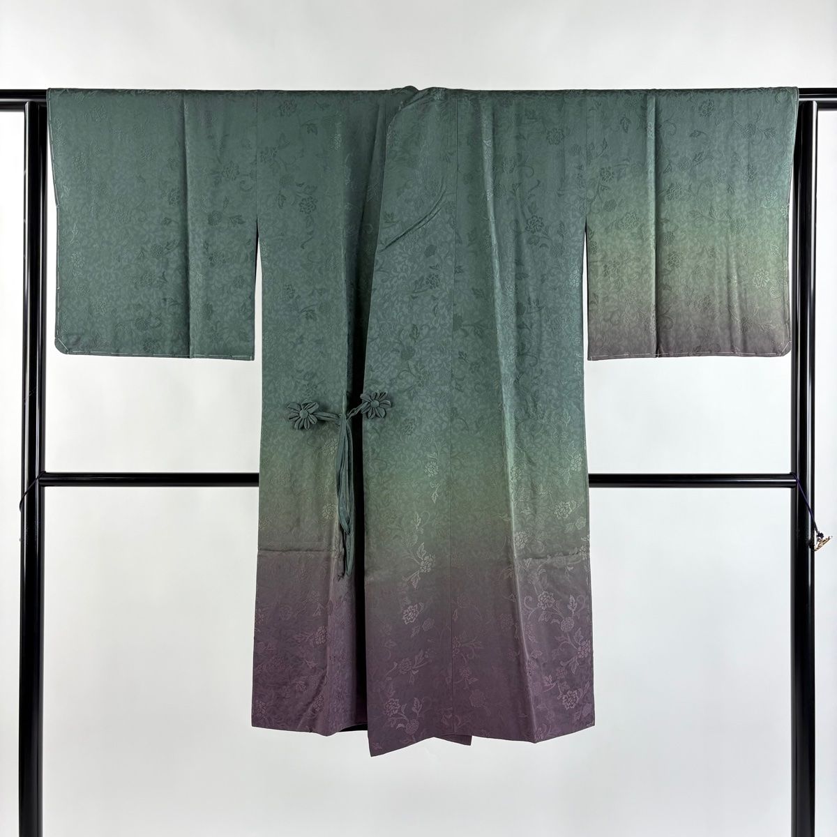  道中着 身丈108 5 cm 裄丈68 L 和装コート リバーシブル 地紋 ぼかし 深緑 正絹 羽織 着物 浴衣