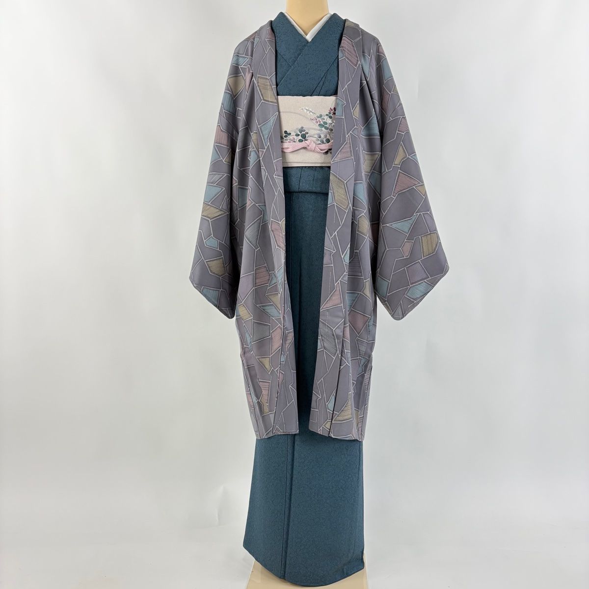 羽織 身丈108 cm 裄丈71 L 幾何学模様 灰紫 正絹