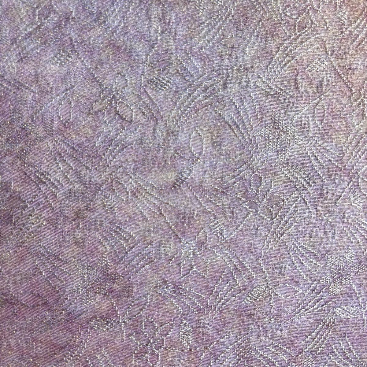  道中着 身丈96 5 cm 裄丈65 M 杉浦伸 和装コート 落款 草花 金通し ぼかし 紫 正絹 羽織 着物 浴衣