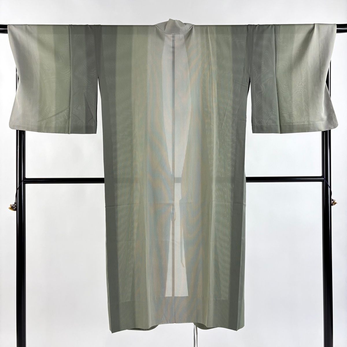 道中着 身丈127.5 cm 裄丈71 L 和装コート 着物衿 夏紬地 灰緑 正絹