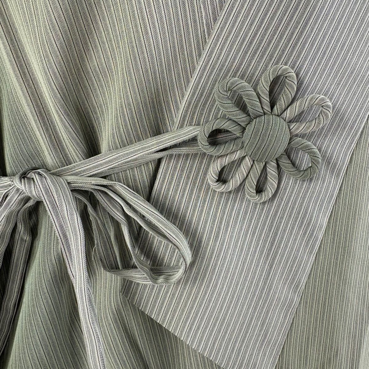  道中着 身丈127 5 cm 裄丈71 L 和装コート 着物衿 夏紬地 灰緑 正絹 羽織 着物 浴衣