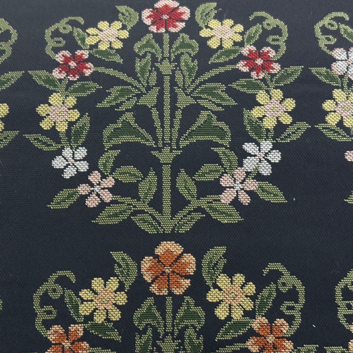 名古屋帯 秀品 川島織物 落款 草花 黒 正絹