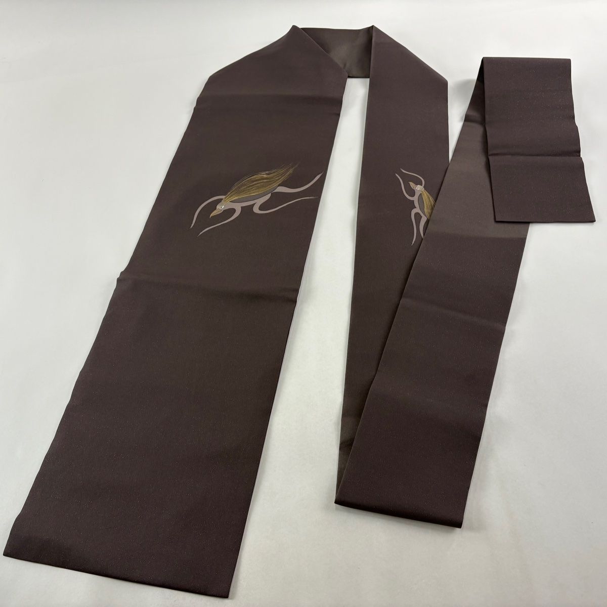 名古屋帯 河童 金彩 銀通し 焦茶色 正絹 ホワイト系 大人カジュアル