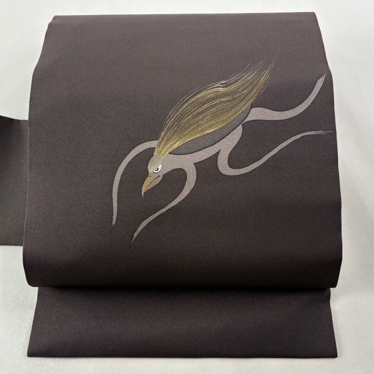 名古屋帯 河童 金彩 銀通し 焦茶色 正絹