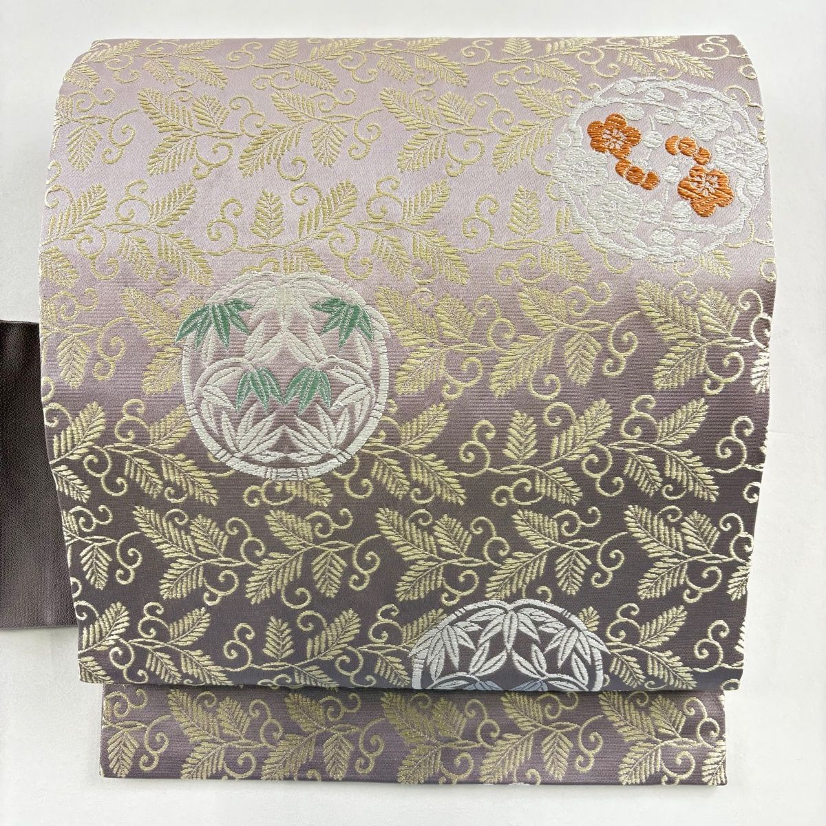 名古屋帯 秀品 松竹梅 唐織 薄紫 正絹