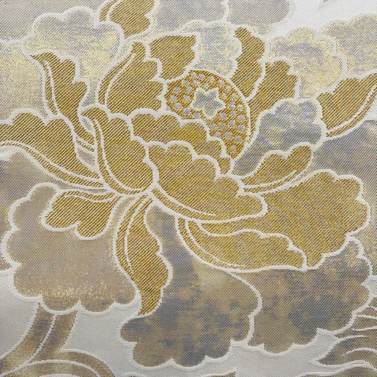 袋帯 秀品 川島織物 落款 花唐草 箔 ベージュ 六通 正絹 【中古