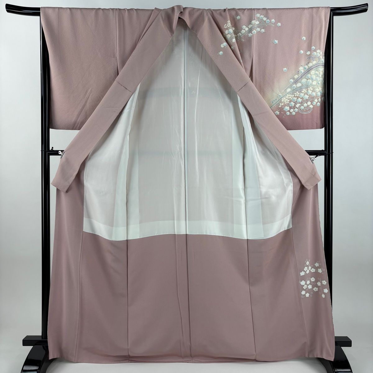 S4【新品未使用しつけ付き極美品】訪問着フルセット　袷　貝桶枝花文　袋帯 訪問着 身丈168.5cm 裄丈68cm L 袷 袋帯セット 梅 波 金彩 絞り ピンク