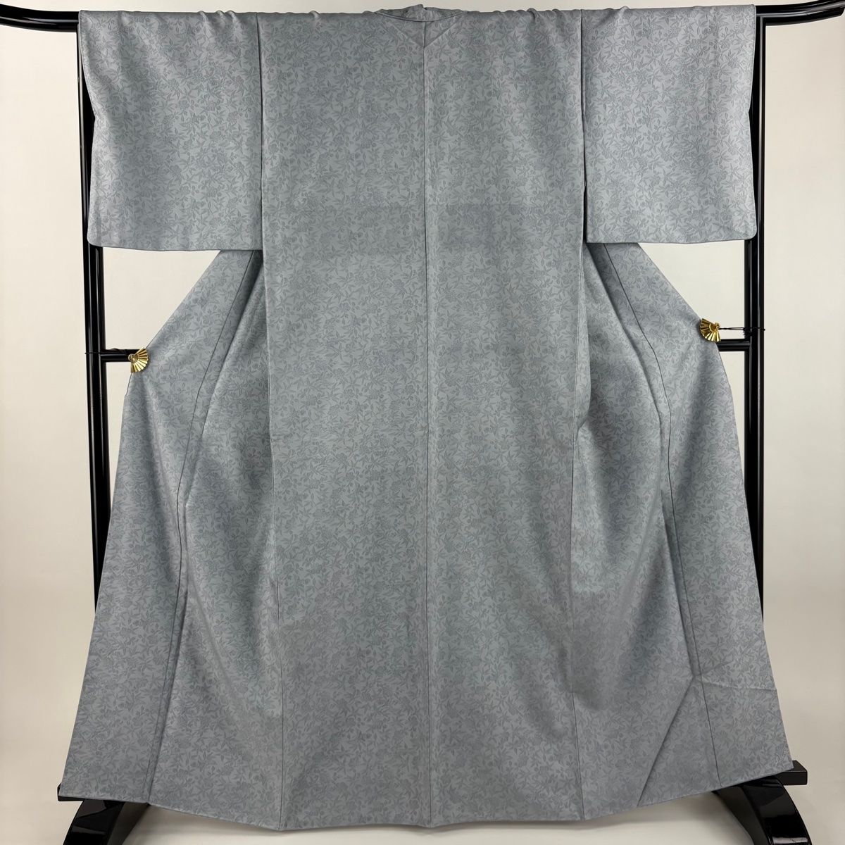  色無地 身丈164 cm 裄丈67.5 L 袷 袋帯セット 地紋 青灰色 正絹 色無地 着物