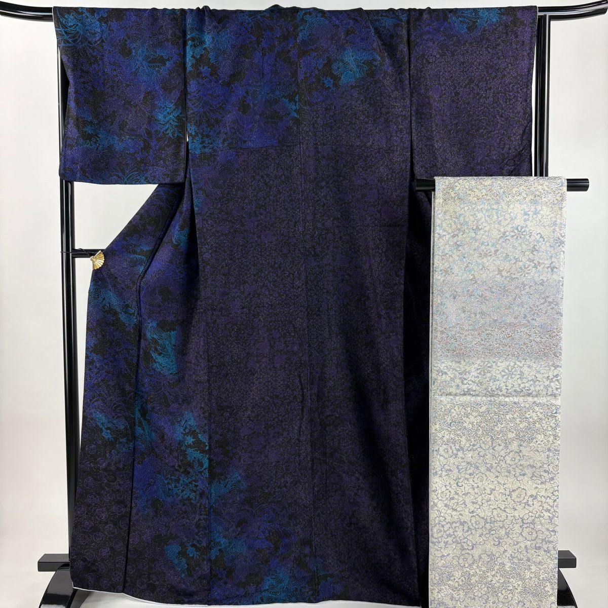 付下げ 身丈167cm 裄丈69.5cm L 袷 袋帯セット 秋草 流水 銀通し