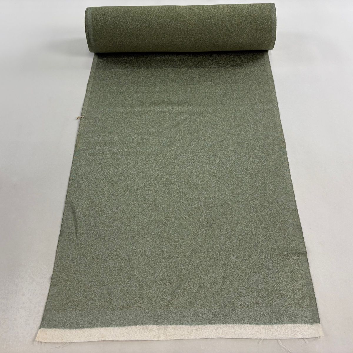 反物 小紋 落款有り 久保田一竹工房 草花 金通し 灰緑 正絹