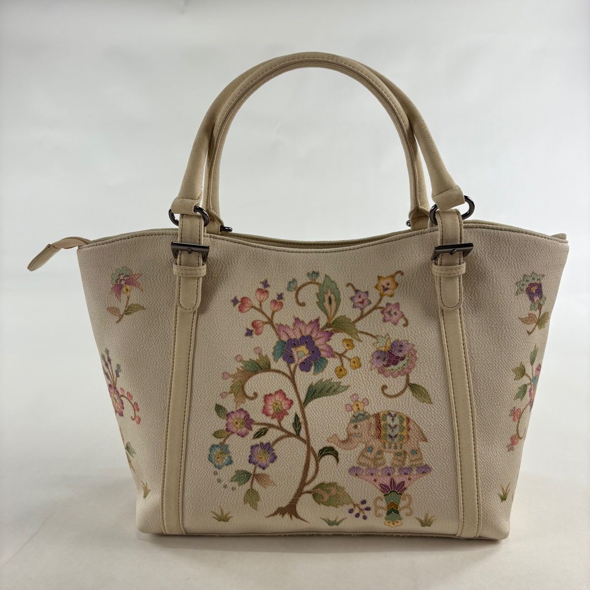 和装バッグ OKAJIMA フォーマル 更紗 象 縮緬 金彩 クリーム 正絹 和装小物