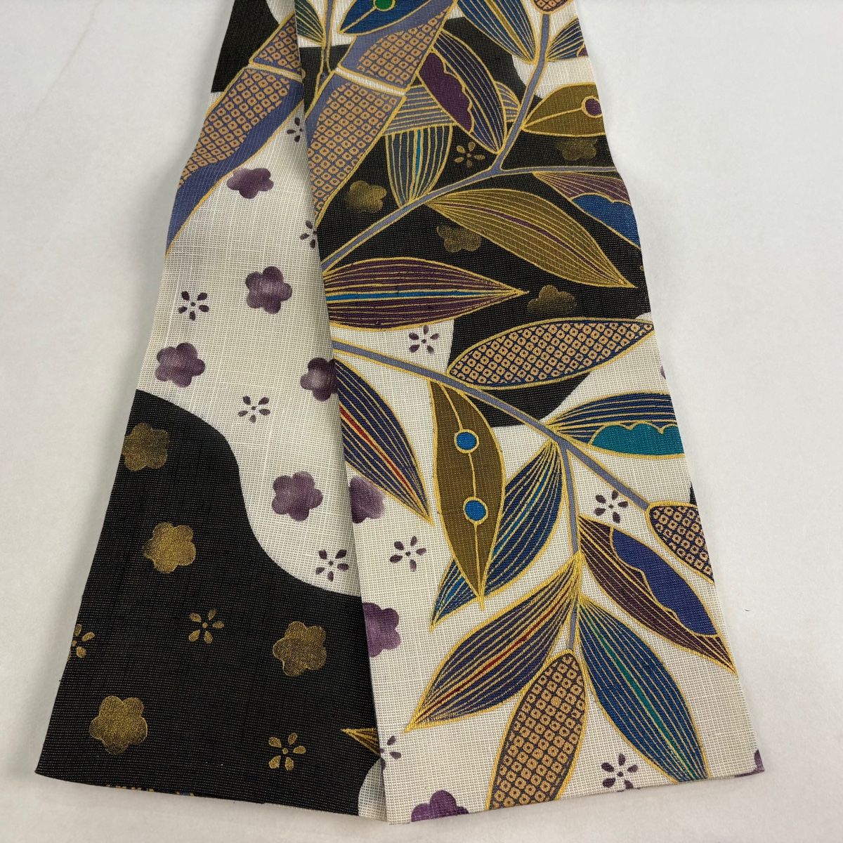 半幅帯 枝葉 梅 金糸 金彩 ベージュ 正絹