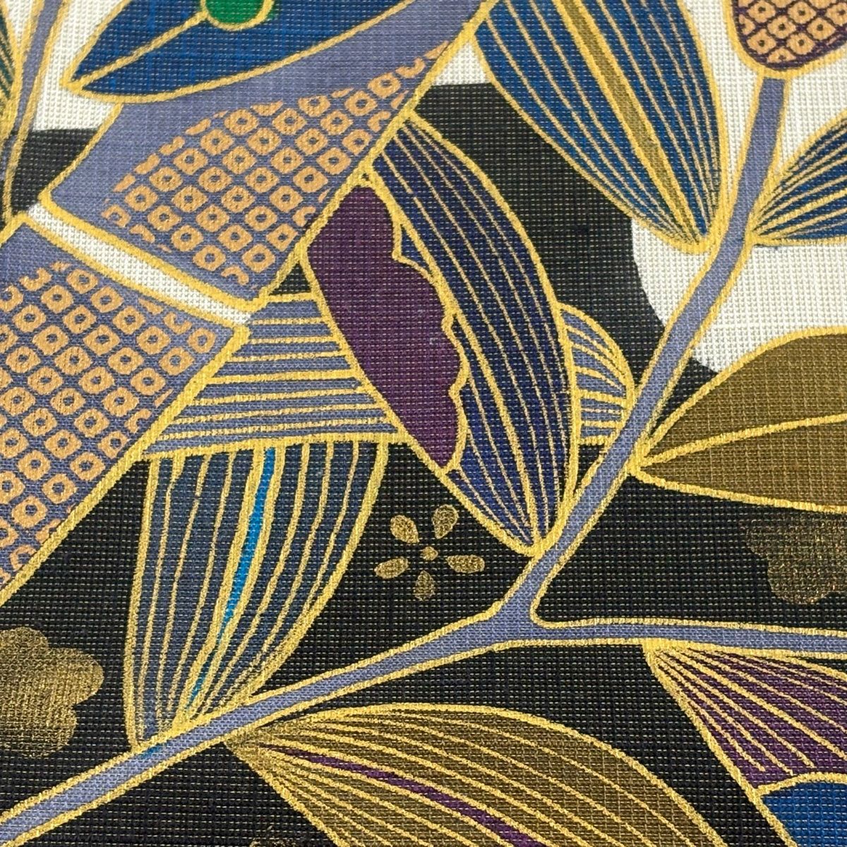 半幅帯 枝葉 梅 金糸 金彩 ベージュ 正絹