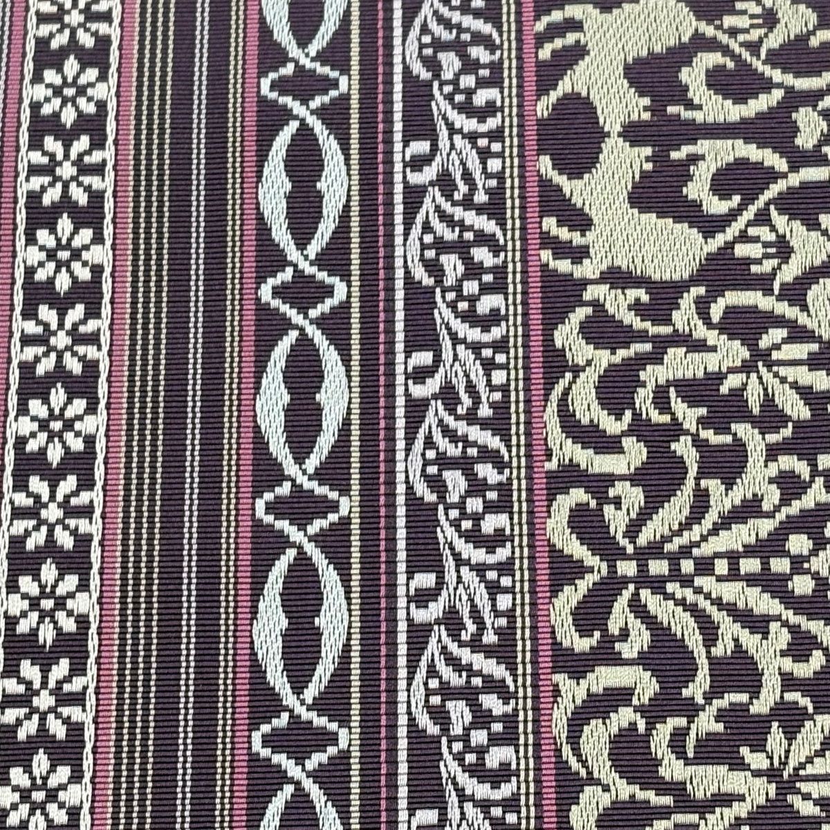 半幅帯 やまと 動物 草花 紫 正絹