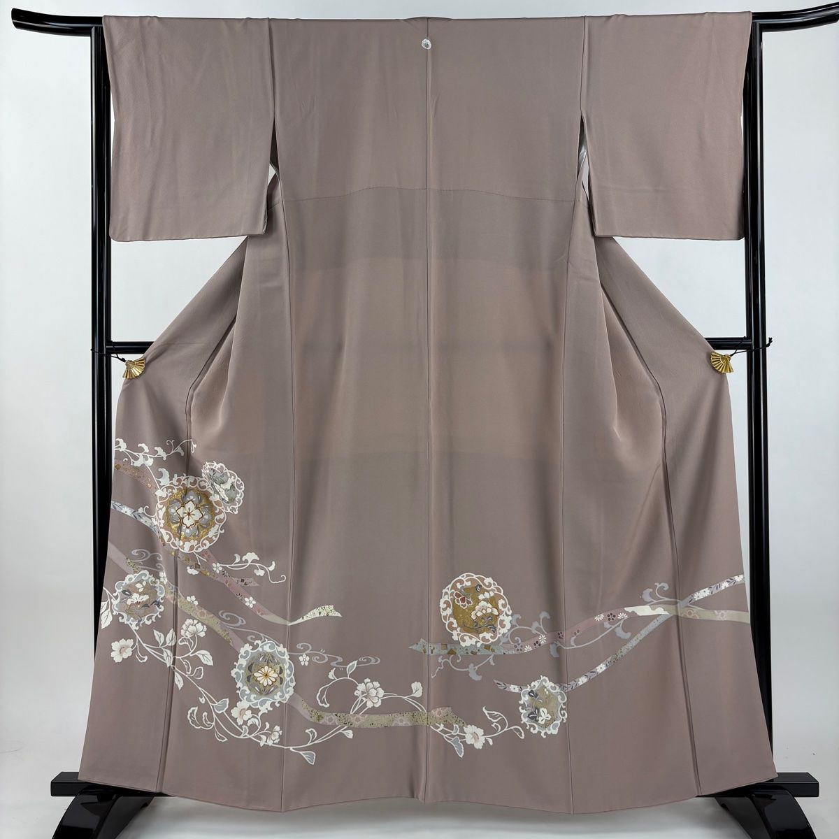 色留袖 身丈159 cm 裄丈65 M 袷 草花 蔓帯 金糸 金彩 灰紫 正絹 一つ紋
