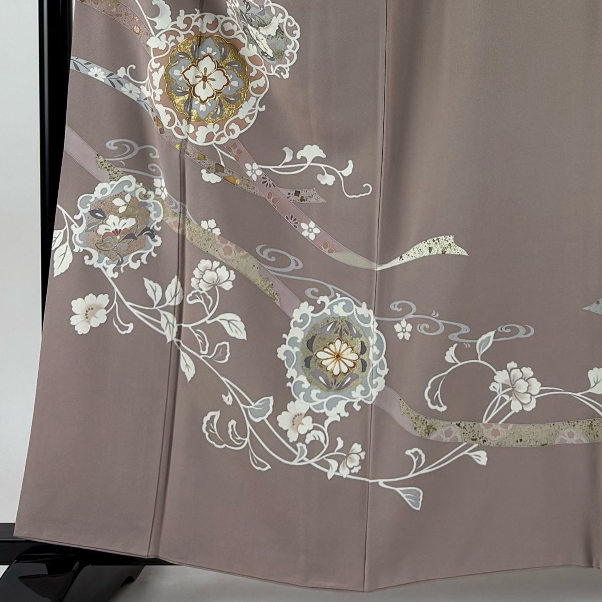 色留袖 身丈159 cm 裄丈65 M 袷 草花 蔓帯 金糸 金彩 灰紫 正絹 一つ紋