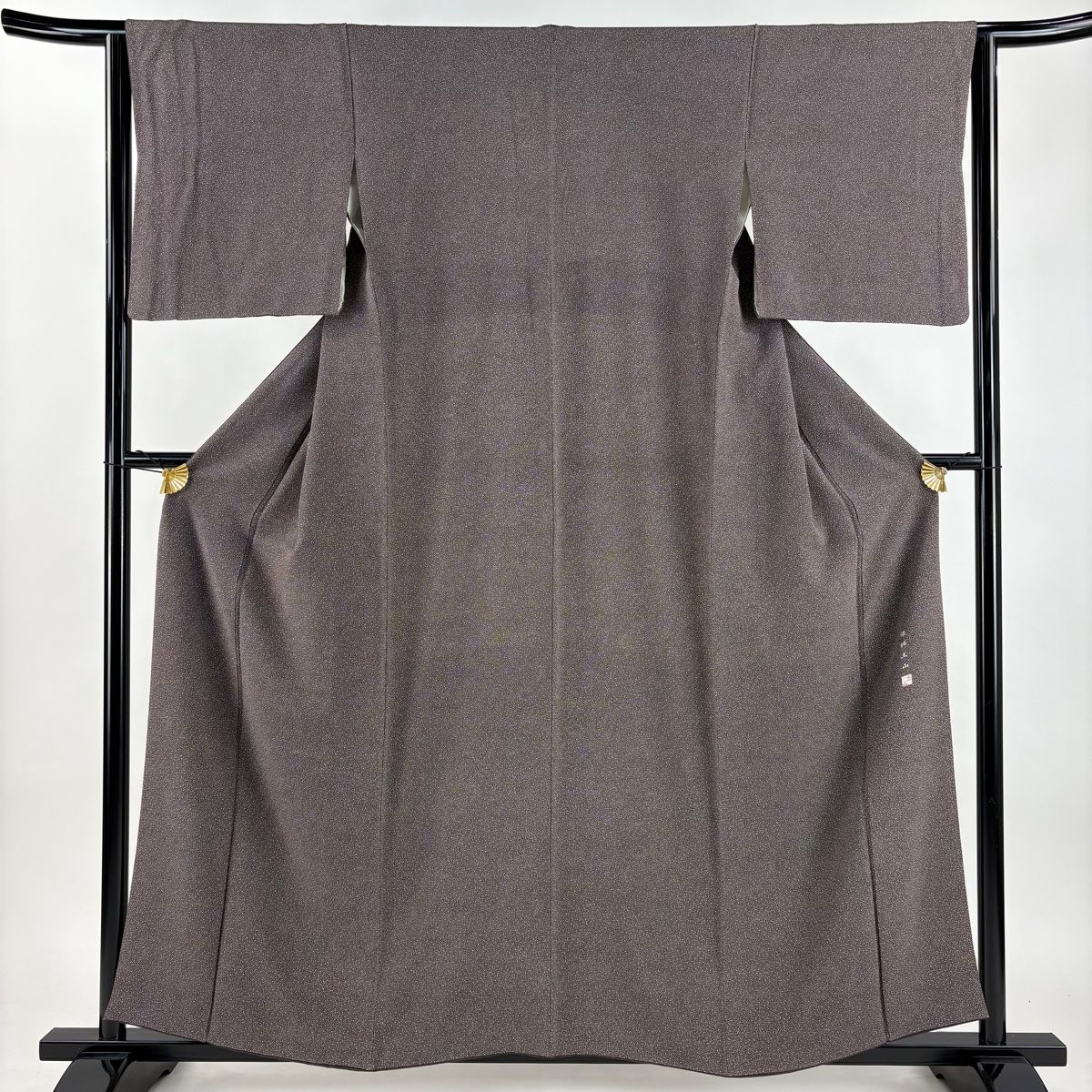 江戸小紋 身丈158 cm 裄丈64 M 袷 保科土山 落款 大小あられ 茶紫 正絹 名品