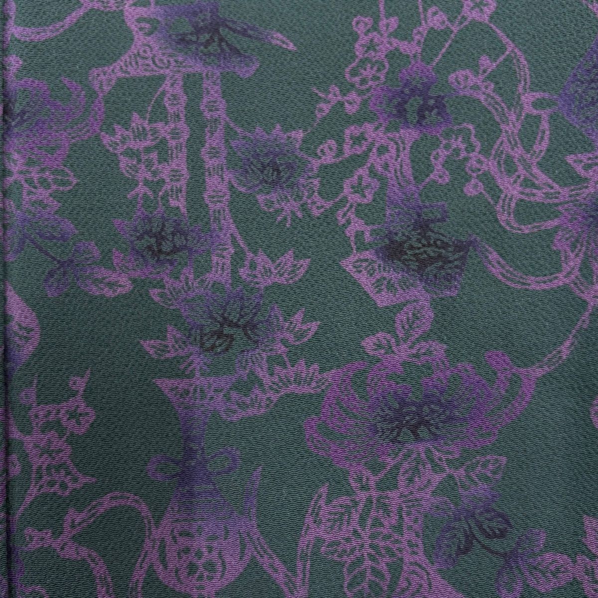  小紋 身丈160.5 cm 裄丈66 M 袷 落款 草花 花器 縮緬 深緑 正絹 小紋 着物