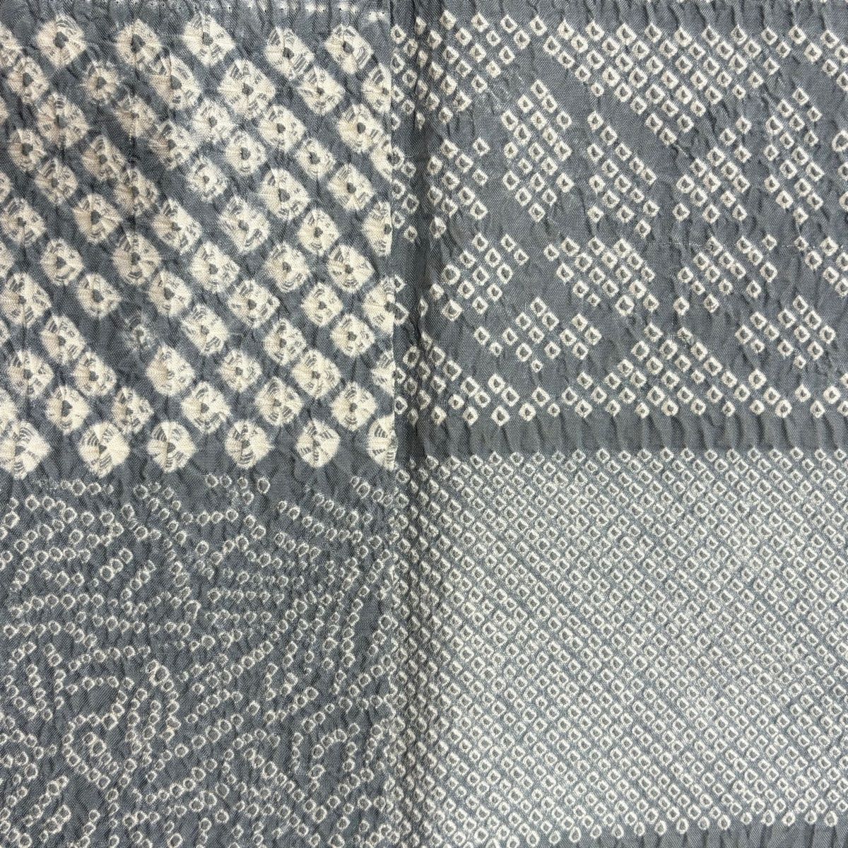  小紋 身丈155 cm 裄丈65 M 袷 縞 七宝 絞り 青灰色 正絹 小紋 着物