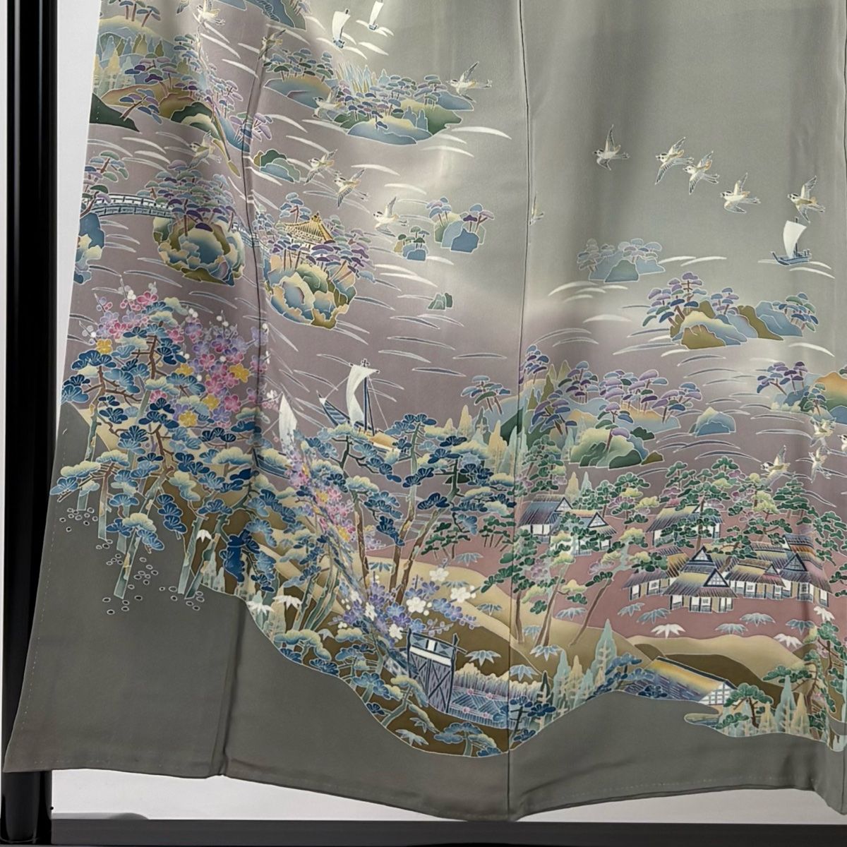 色留袖 身丈152 cm 裄丈63 S 袷 稲手明仁 落款 風景 松竹梅 ぼかし 灰茶 正絹 一つ紋