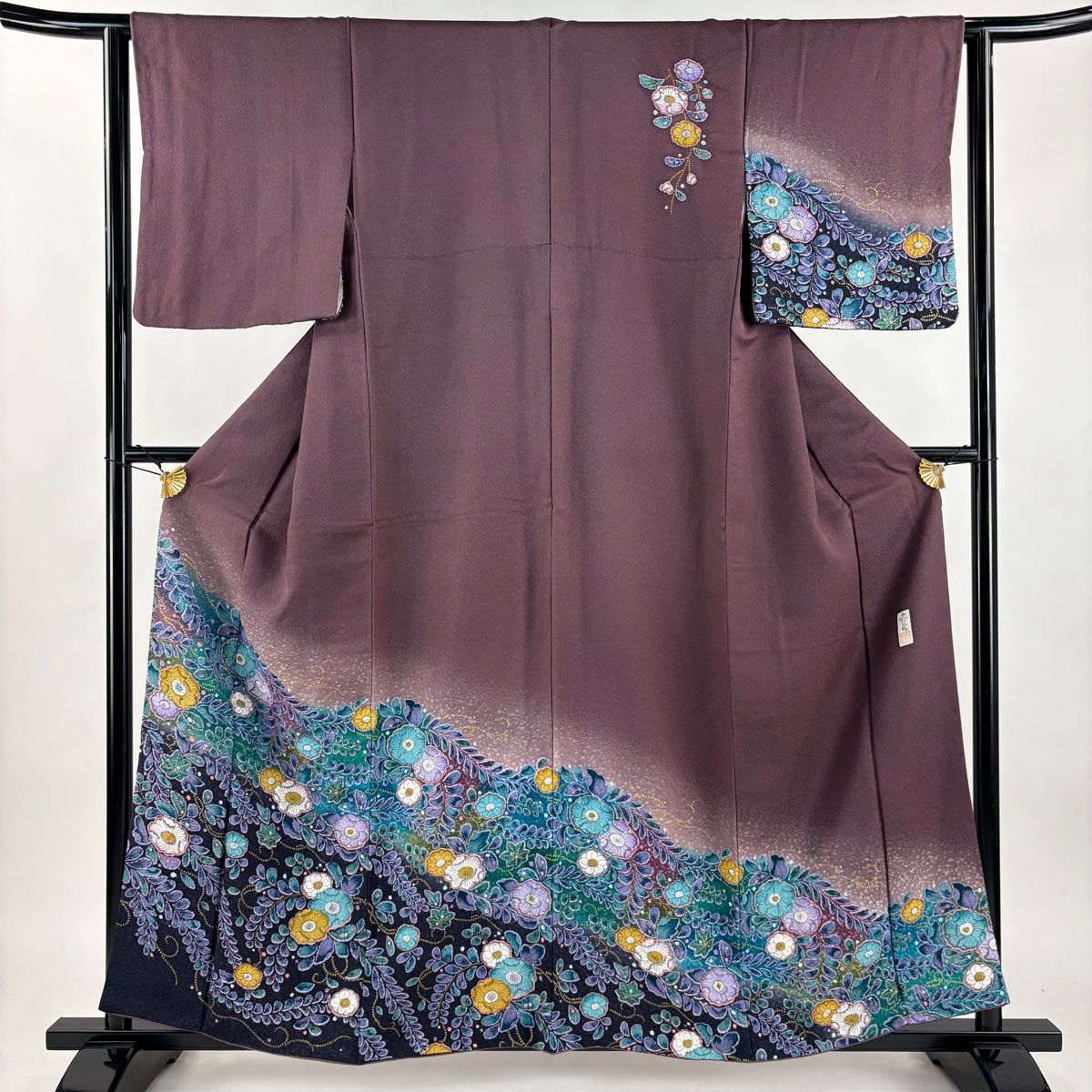 訪問着 身丈157cm 裄丈62.5cm S 袷 落款 辻が花柄 金彩 ぼかし 紫 正絹