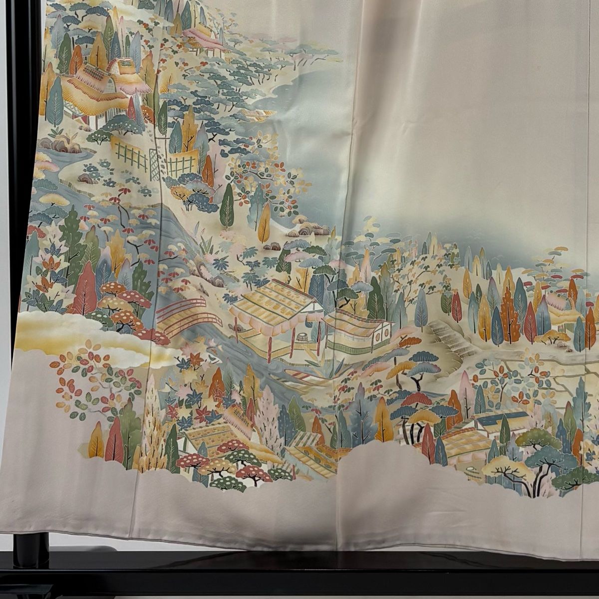 色留袖 身丈156.5 cm 裄丈63.5 S 袷 柿本市郎 ますいわ屋 落款 風景 家屋 薄ピンク 正絹 一つ紋