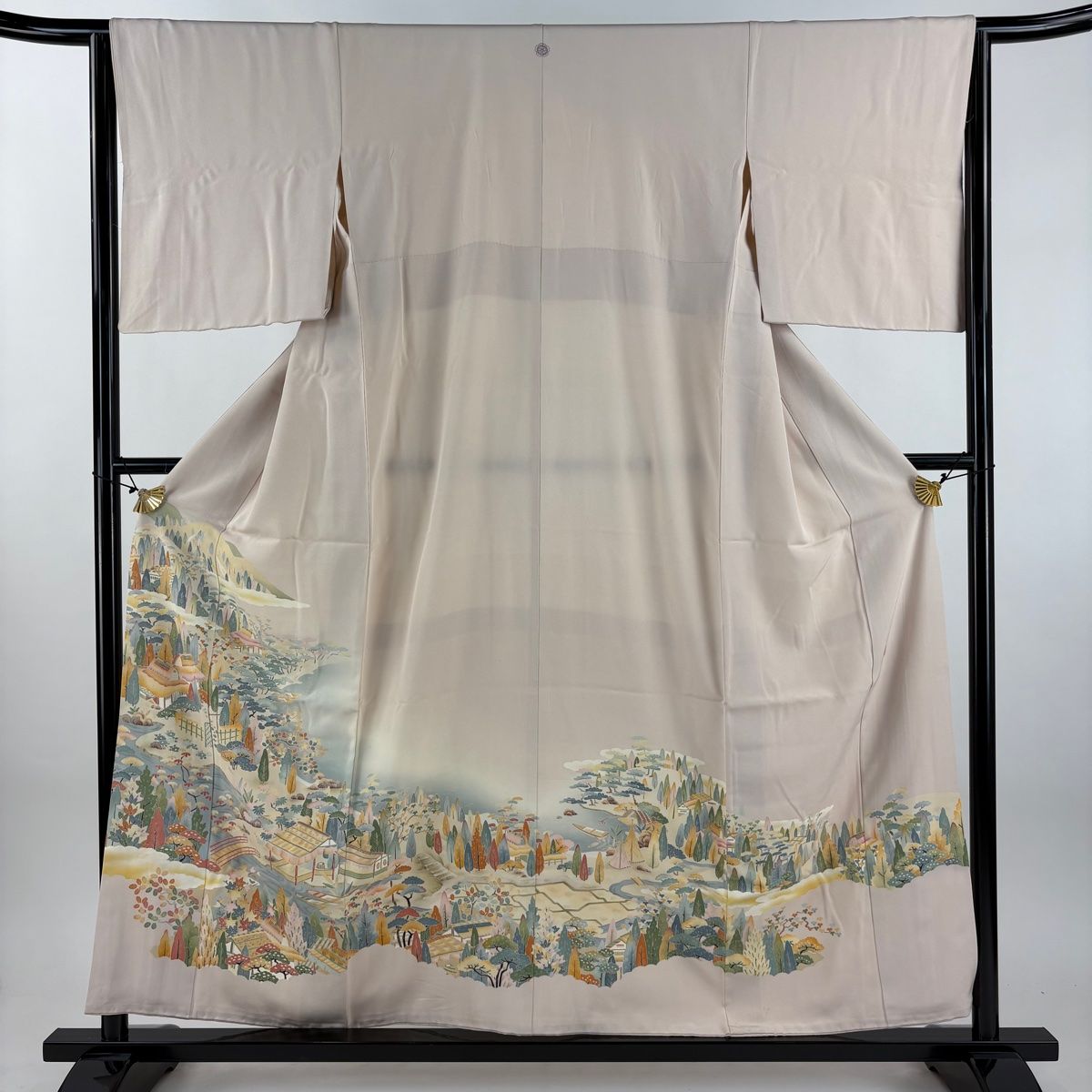 色留袖 身丈156.5 cm 裄丈63.5 S 袷 柿本市郎 ますいわ屋 落款 風景 家屋 薄ピンク 正絹 名品 一つ紋