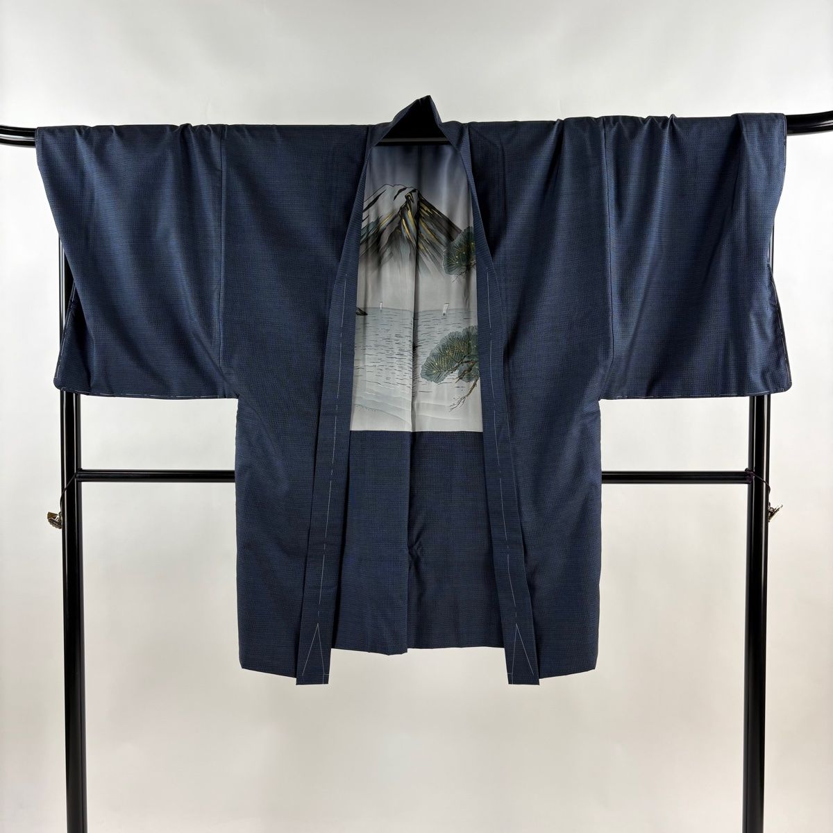  男着物 身丈151 cm 裄丈74 5 L 袷 アンサンブル 大島紬 証紙 亀甲絣 濃紺 正絹 秀品 着物 着物 浴衣