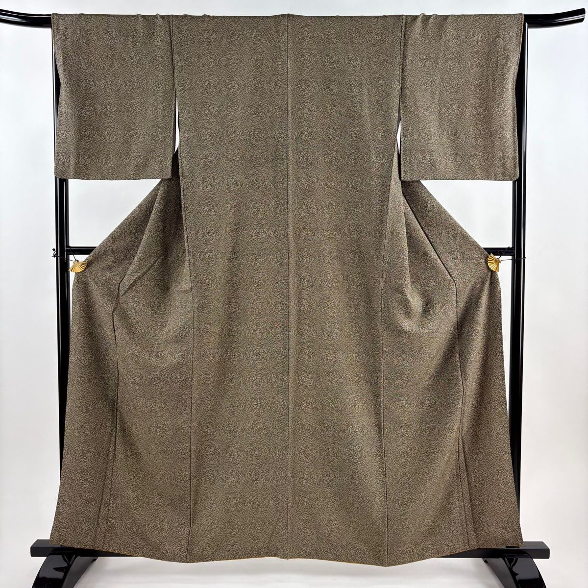 小紋 身丈160 cm 裄丈67 5 L 袷 葉柄 茶緑色 正絹 秀品