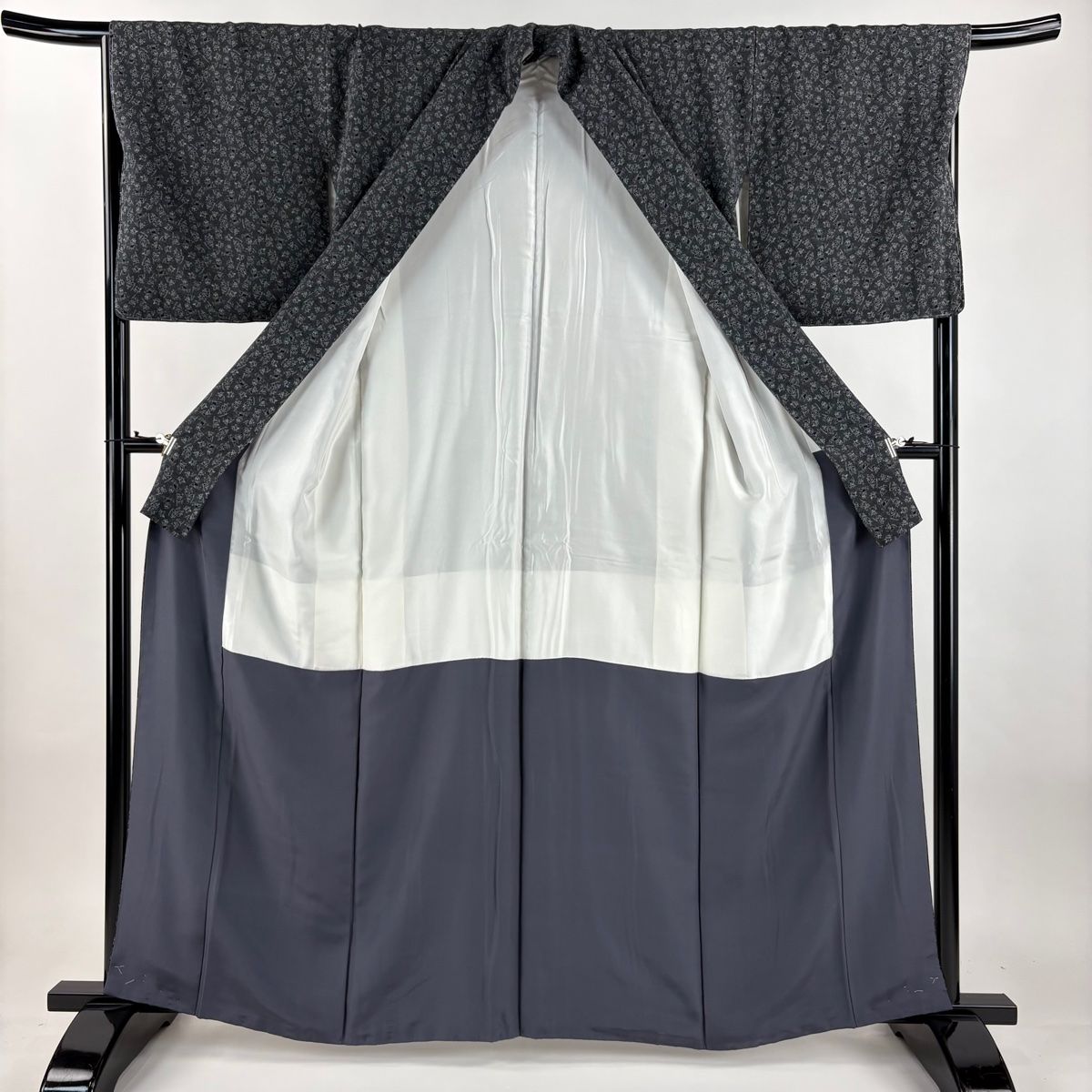  江戸小紋 身丈163 cm 裄丈67 M 袷 保科土山 落款 人物 黒灰 正絹 秀品 小紋 着物