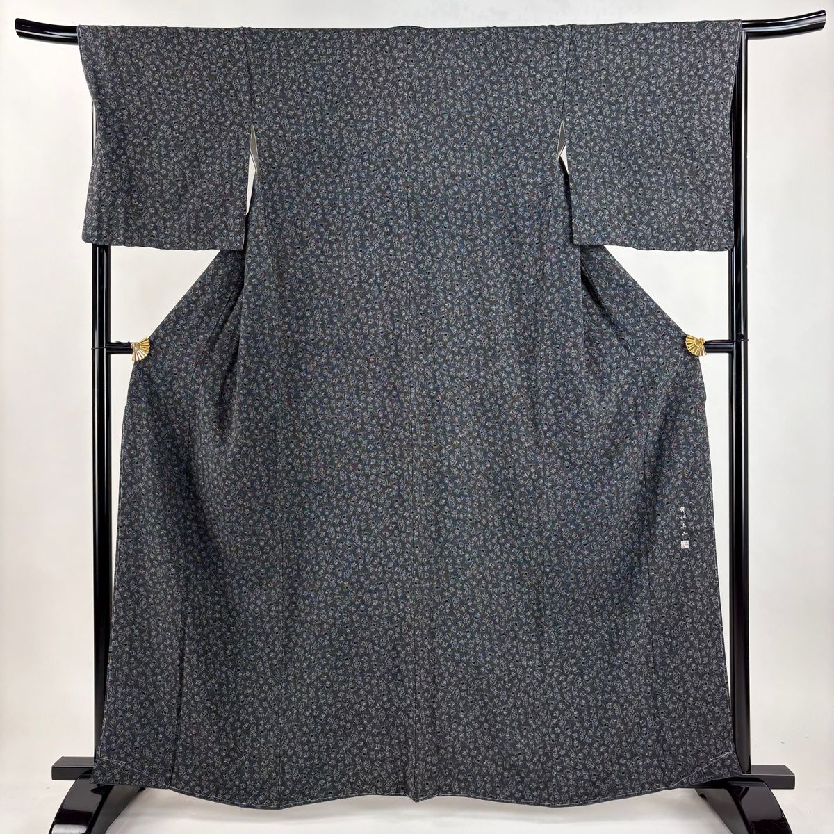 江戸小紋 身丈163 cm 裄丈67 M 袷 保科土山 落款 人物 黒灰 正絹 秀品