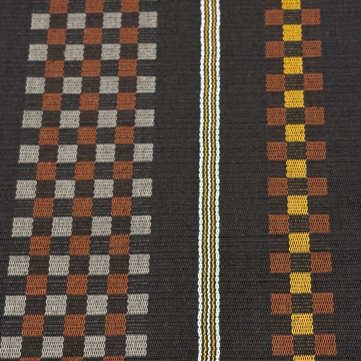 美品】 名古屋帯 逸品 証紙 八寸名古屋帯 市松 縞 本場黄八丈 焦茶色