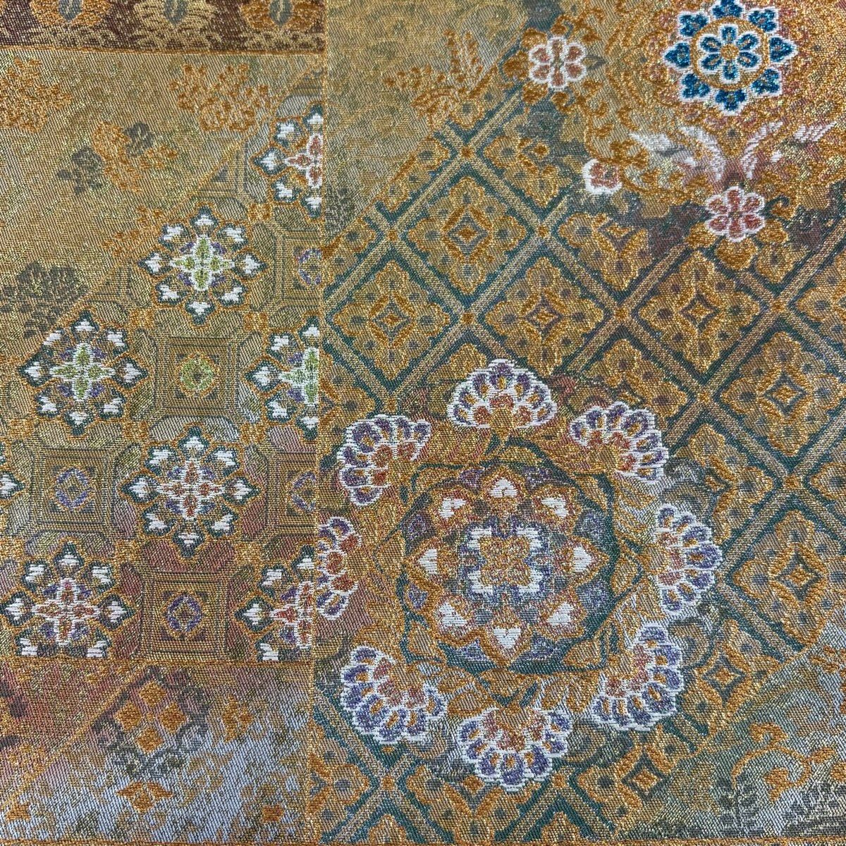 美品】 袋帯 秀品 華文 蜀江華文 金糸 箔 金色 六通 正絹 【中古