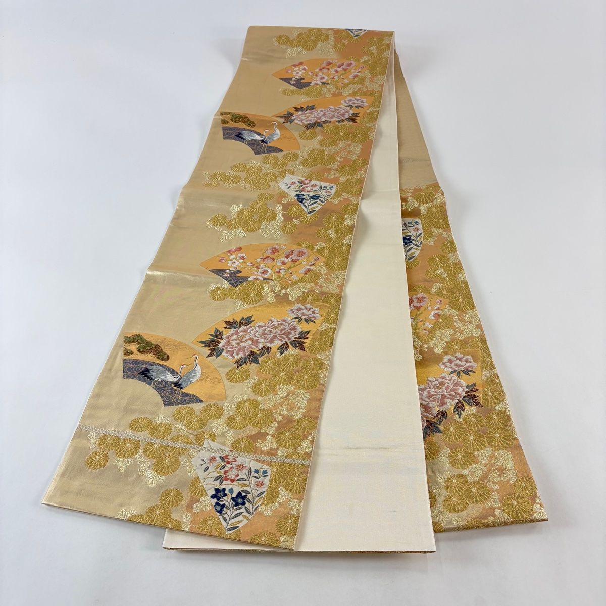袋帯 秀品 扇面 花鳥 刺繍 金銀糸 金色 六通 正絹 【中古】 - メルカリ