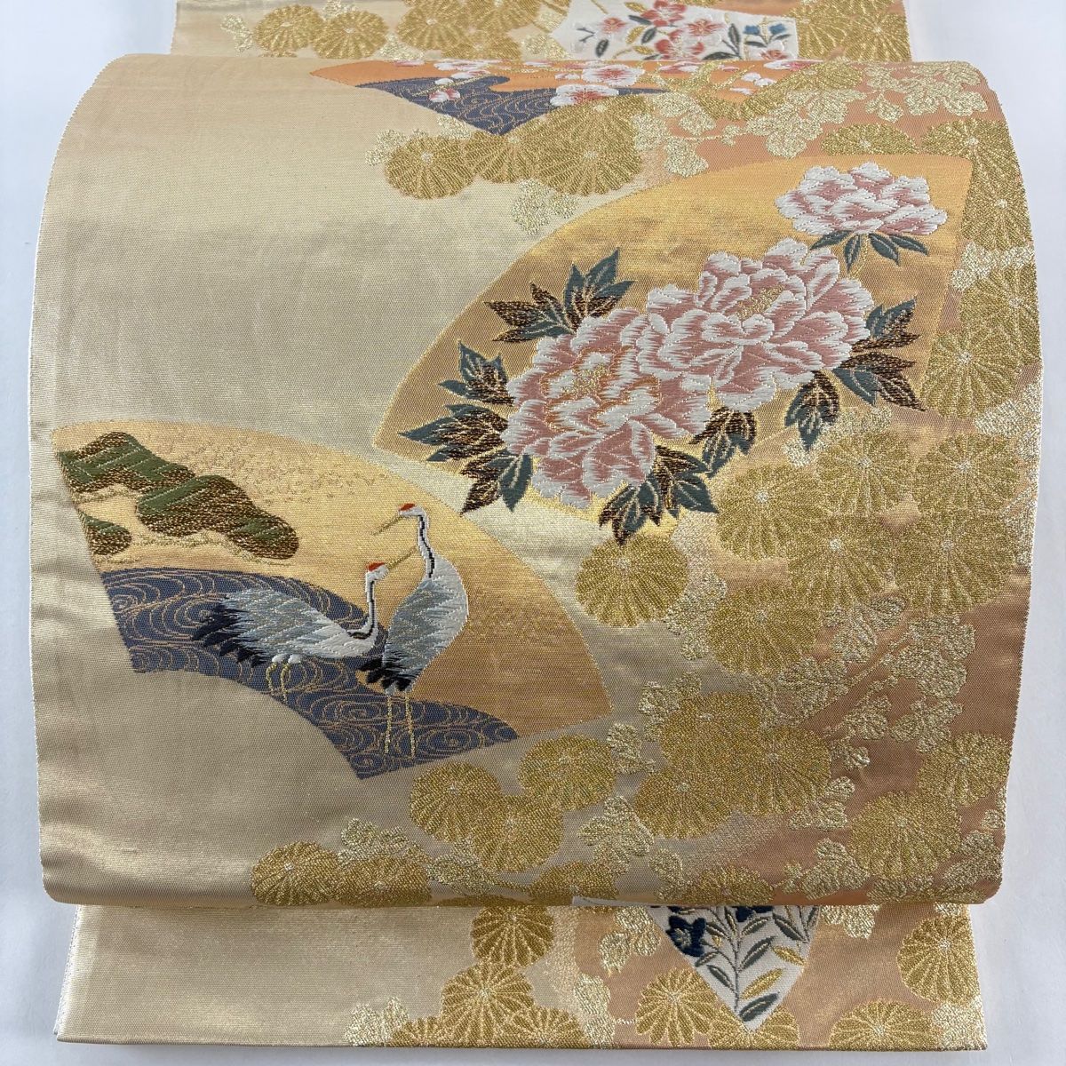 袋帯 秀品 扇面 花鳥 刺繍 金銀糸 金色 六通 正絹 【中古】 - メルカリ