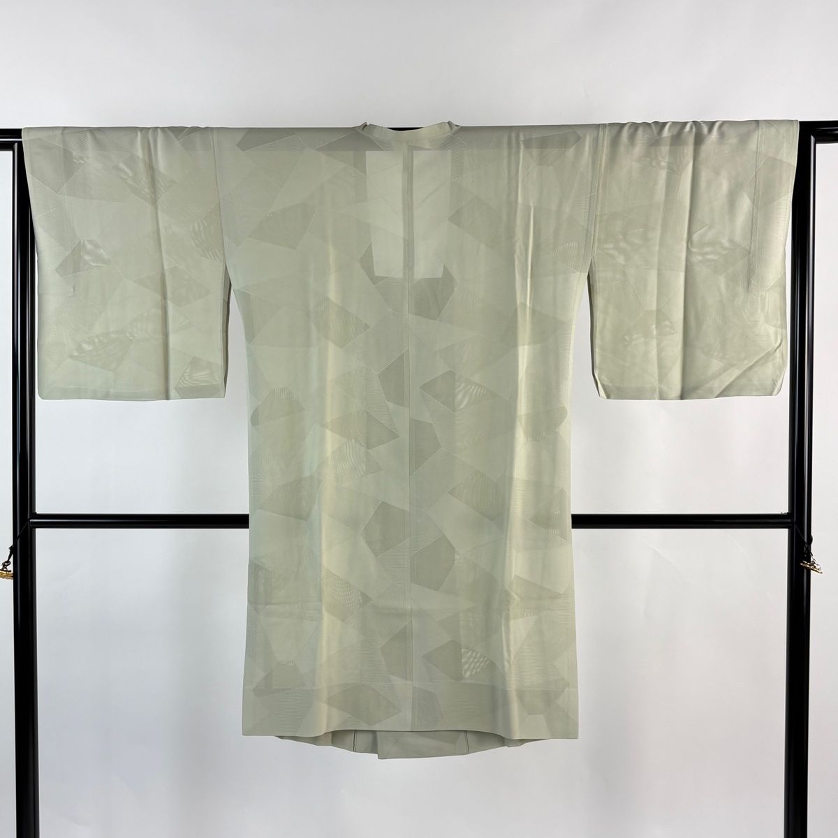 道行 身丈103 cm 裄丈64.5 M 和装コート 角衿 幾何学 灰緑 正絹 秀品