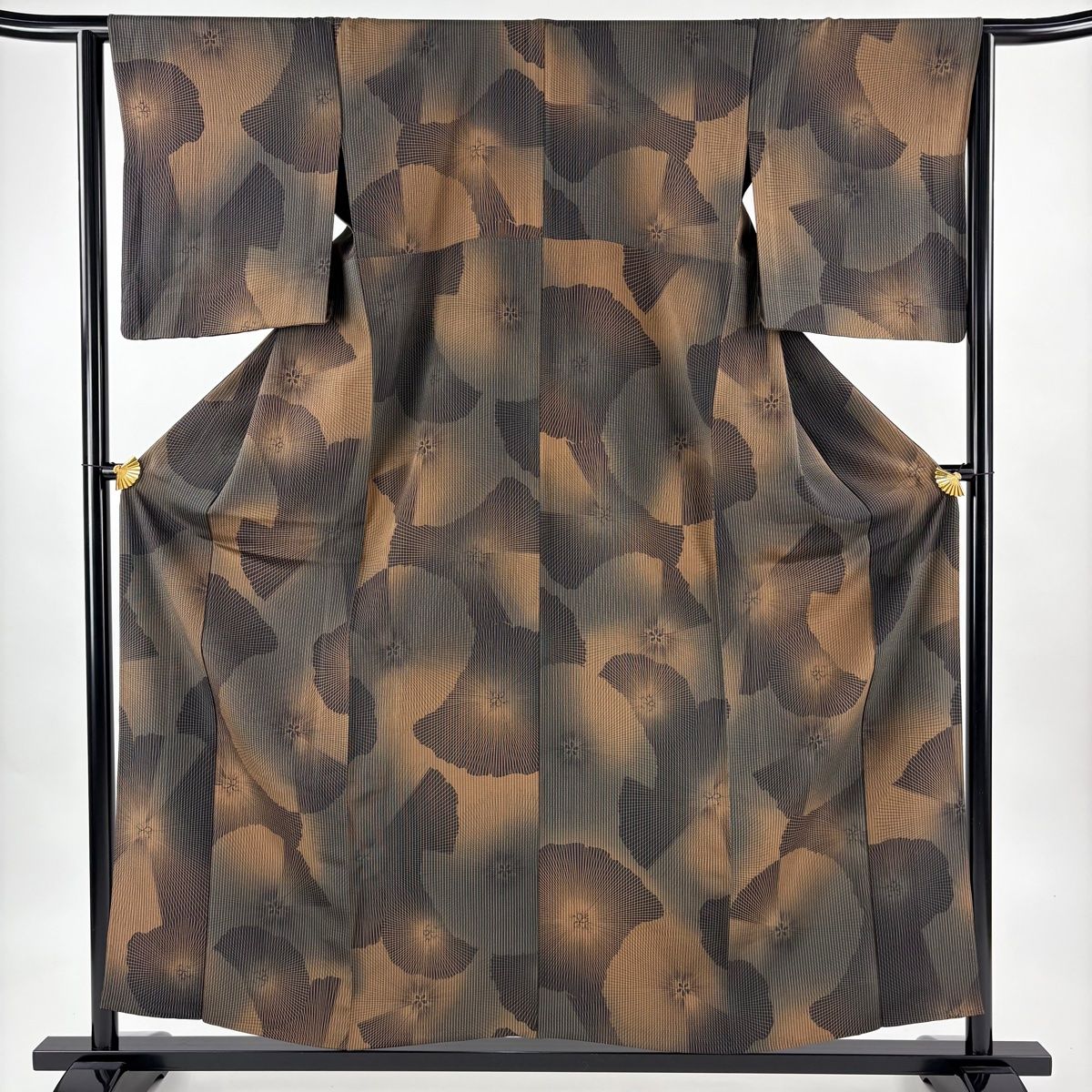 小紋 身丈157 cm 裄丈64 M 単衣 花 縞 茶緑色 正絹 秀品